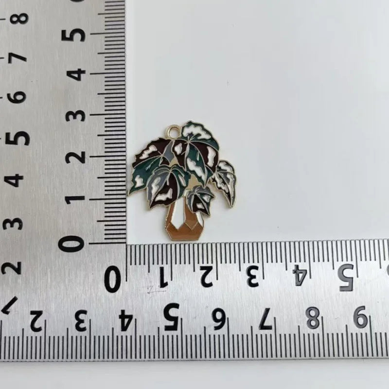 10pcs green succulent potted DIY accessories, banana leaf alloy pendants, keychains, earrings, hair accessories