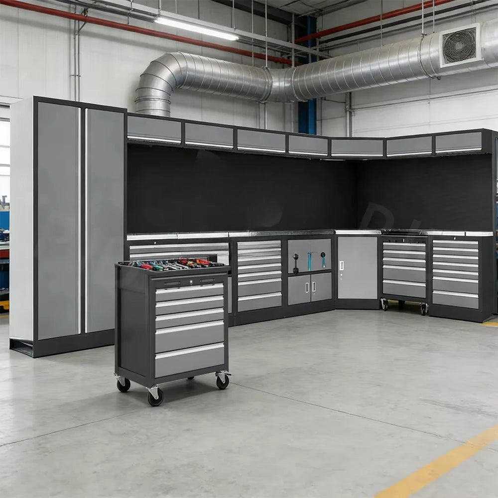 #Workshop Tool Cabinets System With Lockable Drawers Metal Workshop Tool Cabinet Workbench Combination