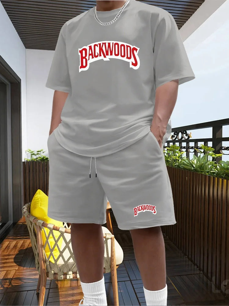 2026 New Summer Men's Fashionable Round Neck Short Sleeved Suit Black Brand Casual Jogging Clothes Sportswear