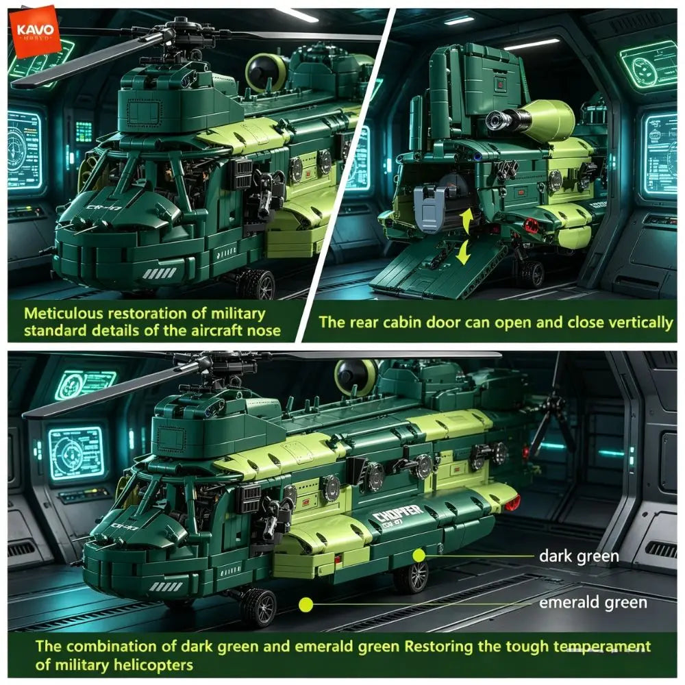 KAVOWORLD 1826PCS Transport Helicopter Building Block Set DIY Construction Bricks Toys Collectible Ornament for Adult Room Decor