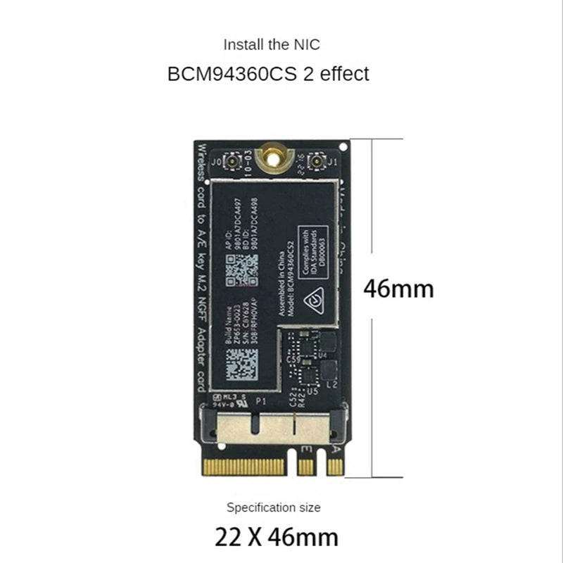 BCM94360CS2 Dual Band Wifi Card + NGFF M.2 Key A/E Adapter Card WIFI BT 4.0 802.11Ac Card for 11Inch A1465 13Inch A1466-A73M