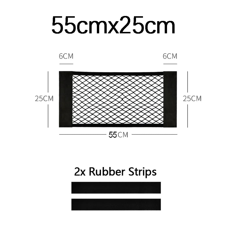 Car Trunk Net Car Double Storage Network Bag Auto Seat Back Fixed Mesh Pocket Universal Car Elastic Velcro Straps Net Organizer