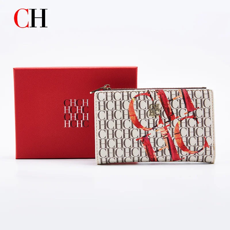 CH Wallet Monogram Print Long Zipper Purse With Box Card Holder Fashion Clutch For Women Daily Use Travel Shopping Casual