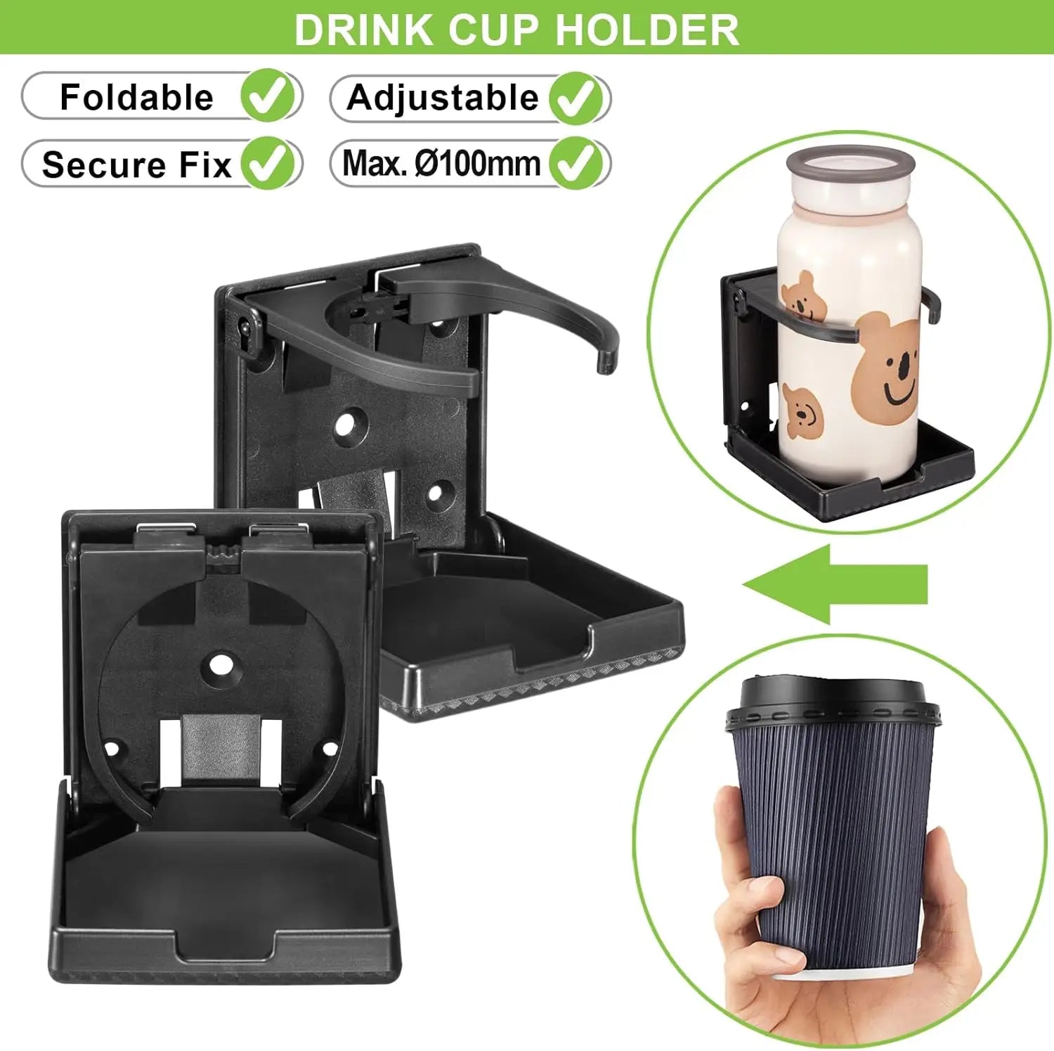 2 Pcs Cup Holder Adjustable Folding Cup Drink Can Bottle Holder Stand Mount For Car Auto Boat Truck RV Van Fishing Box