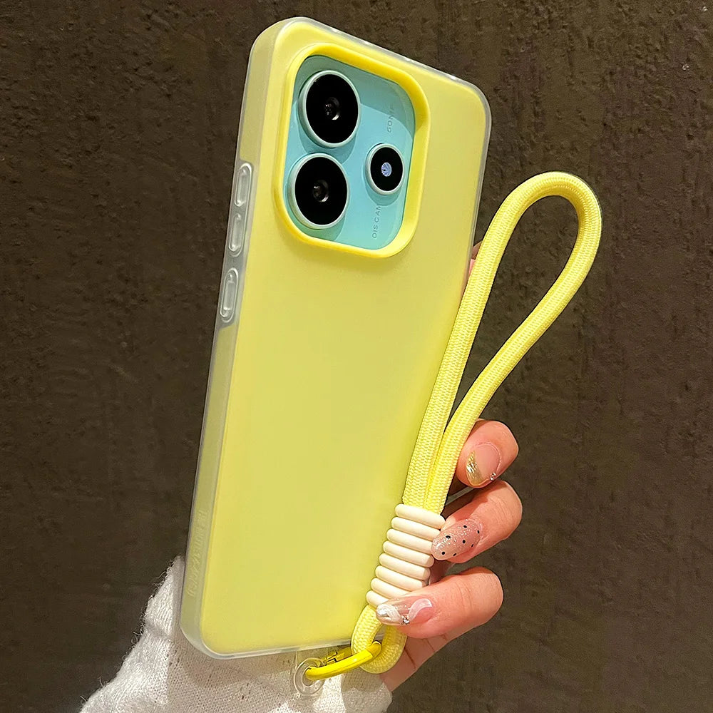 Luxury With Lanyard Matte Candy Phone Case For Xiaomi Redmi Note 15 14 Pro Plus 5G 13 12 12S 11 14C 13C Shockproof Bumper Cover