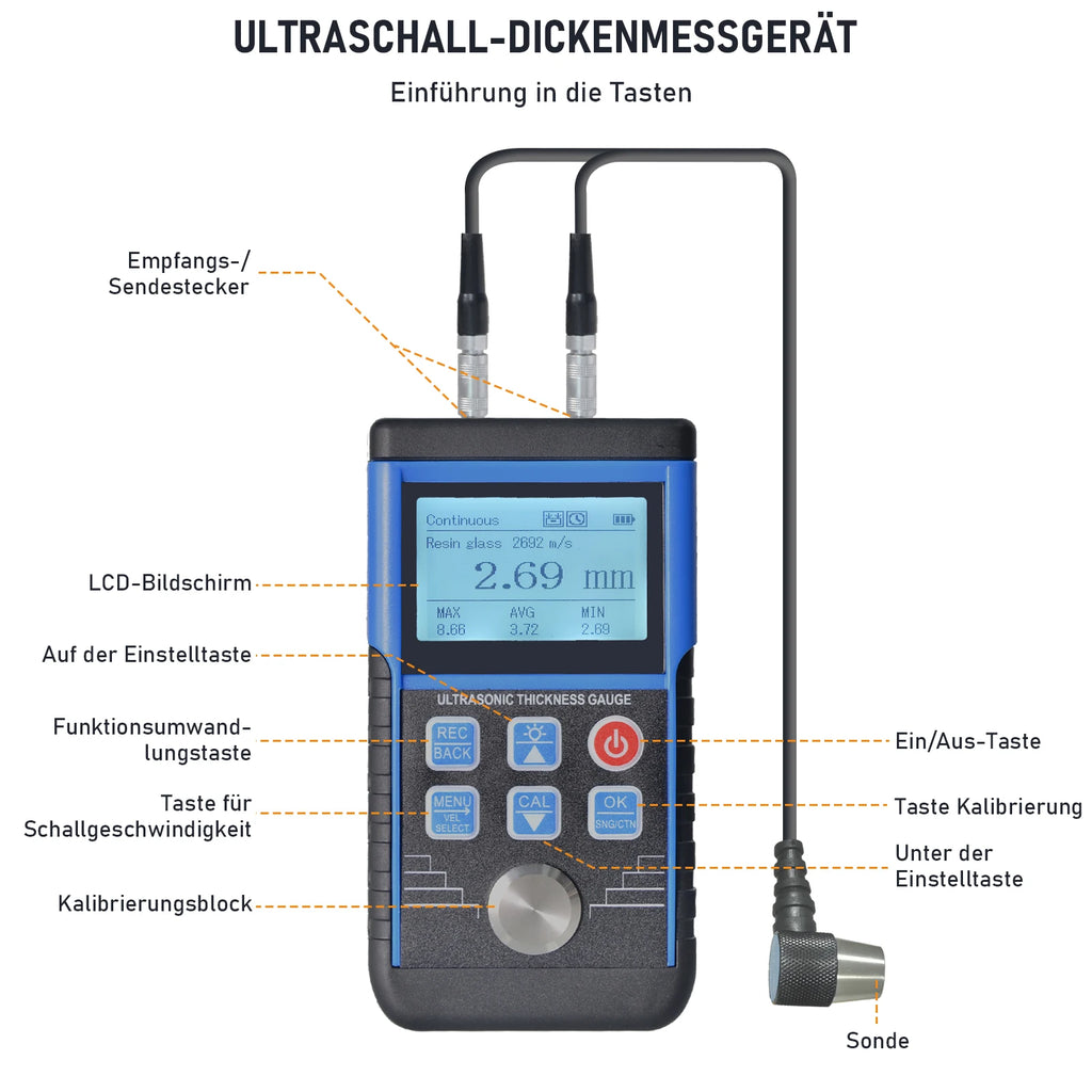 Digital Ultrasonic Thickness Gauge Meters Thickness Meter,1.0-350mm Paint Thickness Tester for Metal Glass PVC Acrylic,130S