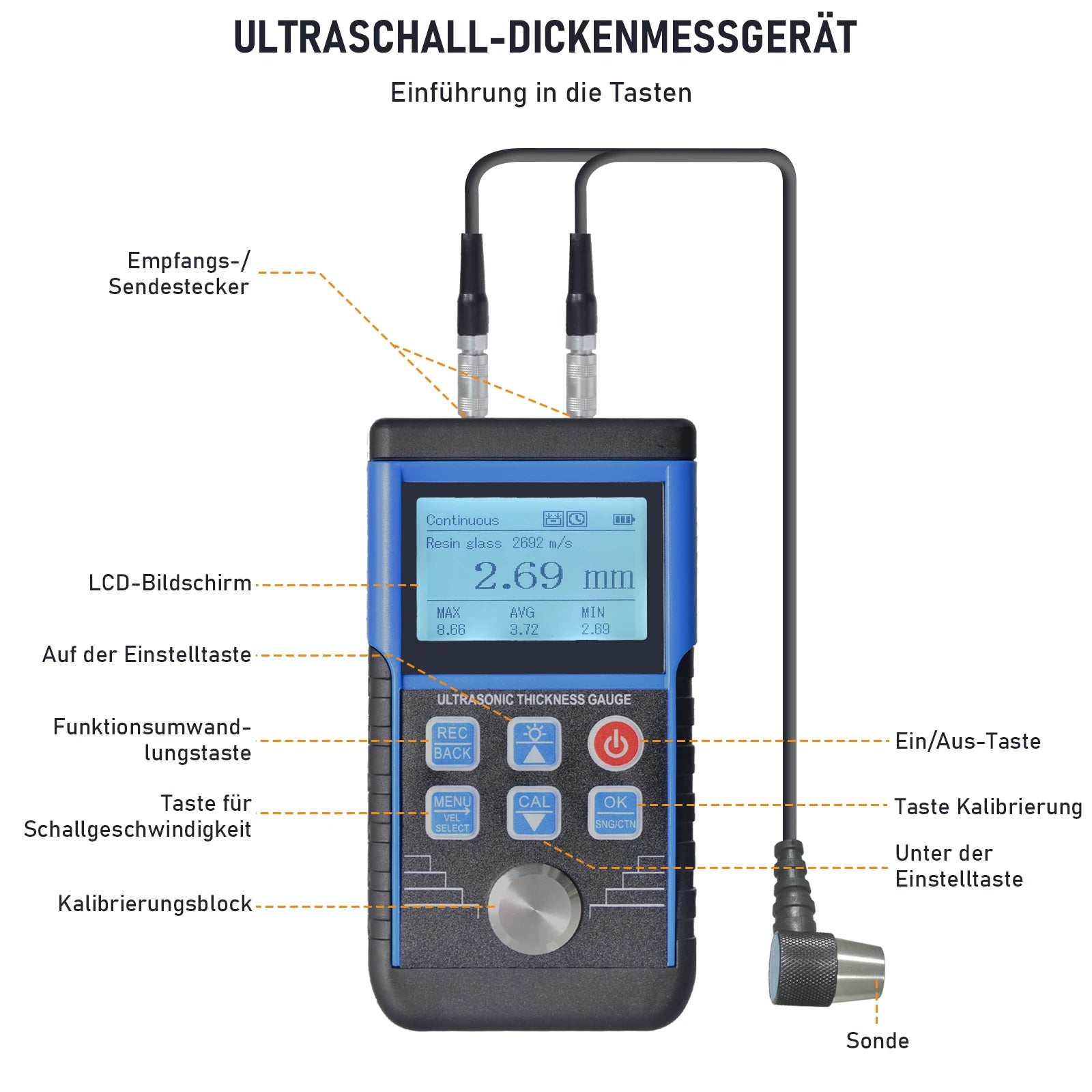 Digital Ultrasonic Thickness Gauge Meters Thickness Meter,1.0-350mm Paint Thickness Tester for Metal Glass PVC Acrylic,130S
