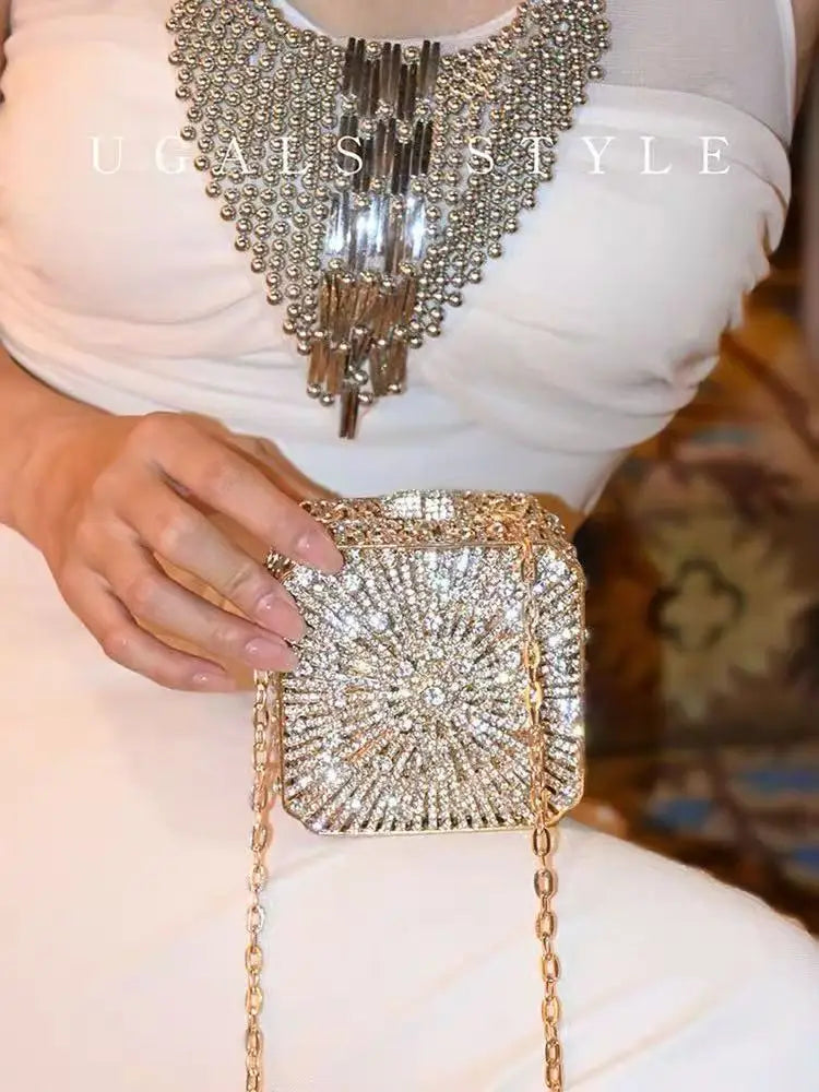 Crystal Rhinestones Diamond Evening Bag Glitter Mini Box Luxury Designer Fashion Clutch Purse For Wedding Party Women Handbag