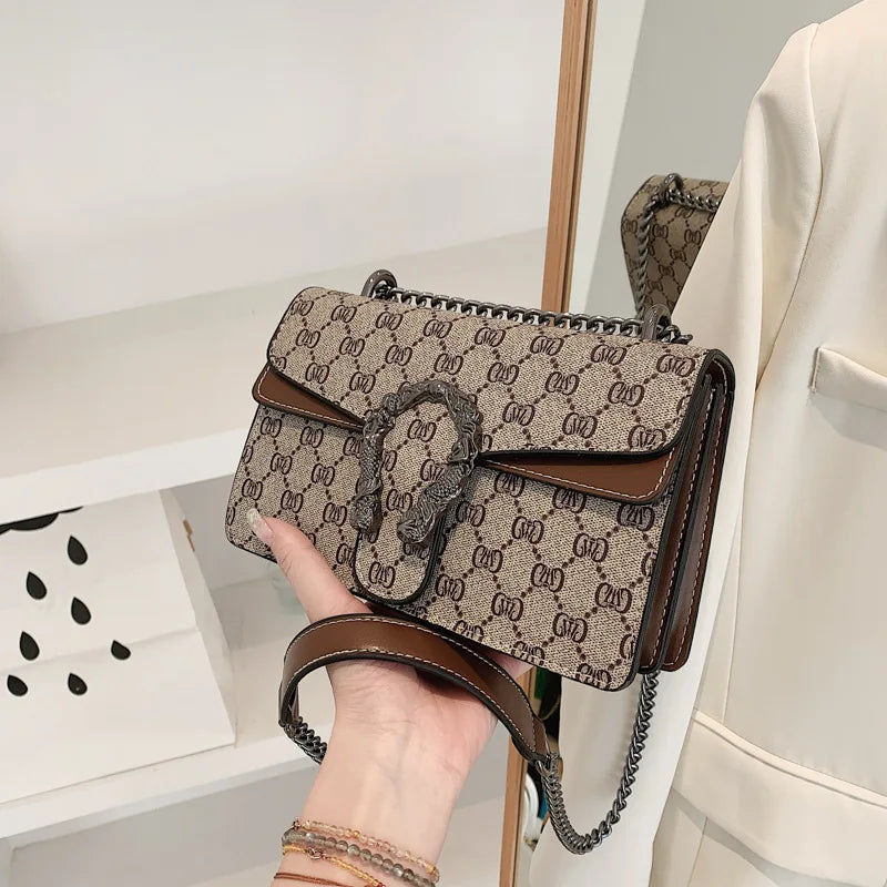 Fashion trend retro printed chain bag popular underarm crossbody shoulder bag