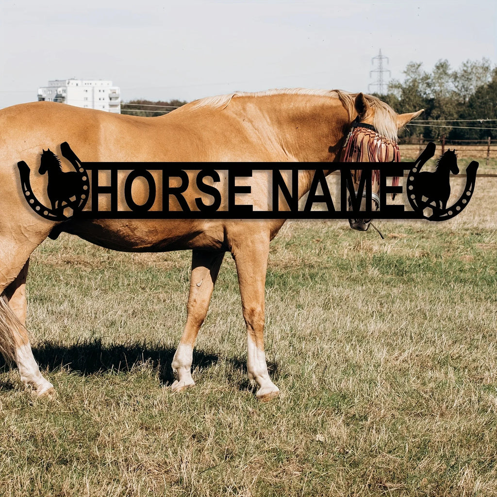 [Customizable Metal Sign] Customizable 2D Flat Metal Horse Stable Sign | Personalized Name/Number Wall Art Decor for Farm