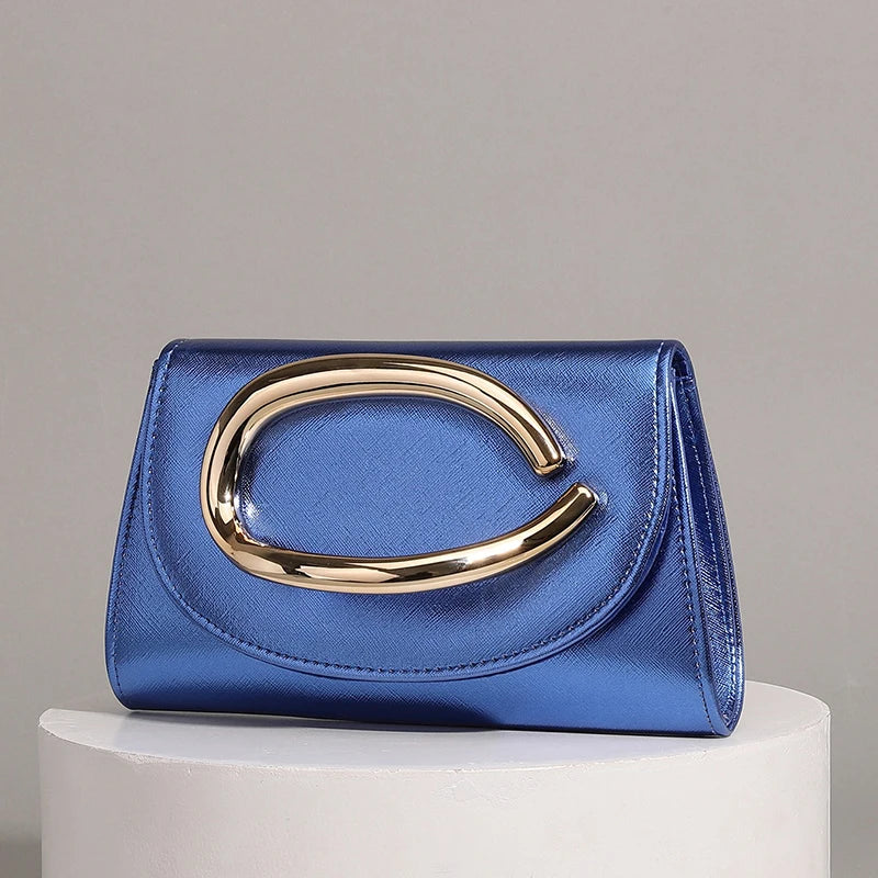 Women's Elegant Metallic Evening Clutch Bag, Luxury Party Purse, Crossbody Handbag With Chain Strap For Wedding Prom Banquet