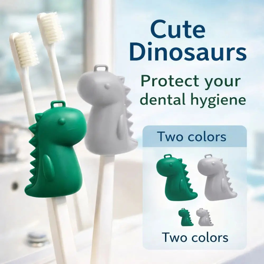 2in1 Toothbrush Head Protective Cover Dinosaur Shape Plastic Toothbrush Dust Cap Cover with Mini Toothpaste Storage Box Portable