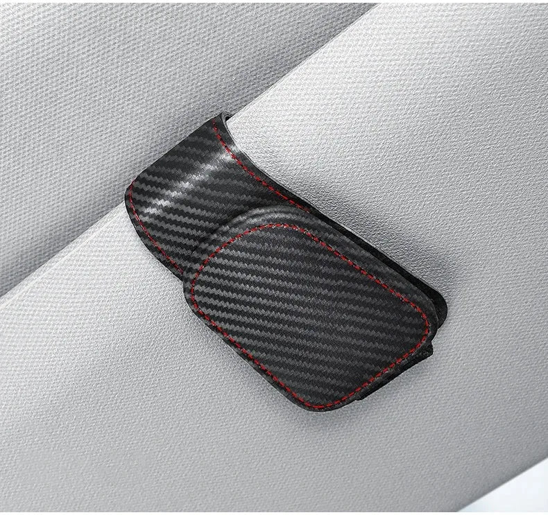Magnetic Leather Sunglasses Clip Multifunctional Ticket Card Holder Car Sun Visor Interior Accessories