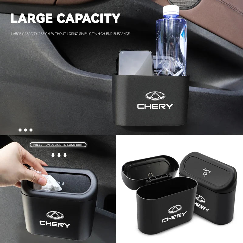 For Chery Tiggo 7 Pro 4 3 Fulwin 2 Arrizo 6 QQ 5x 5 8 T11 3 5 Gx EQ7 E3 Am Car Portable Trash Can Auto Logo Sundries Storage Box