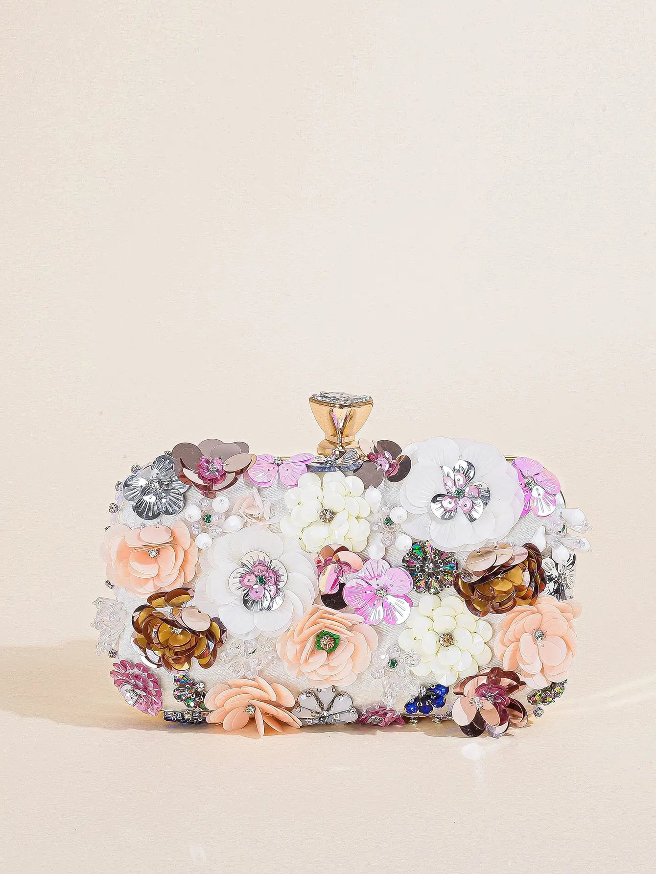 I PC Black Elegant Floral Beaded Clutch, classic Banquet Purse,Women's Fashion Evening Bag Foren Wedding Party Prom