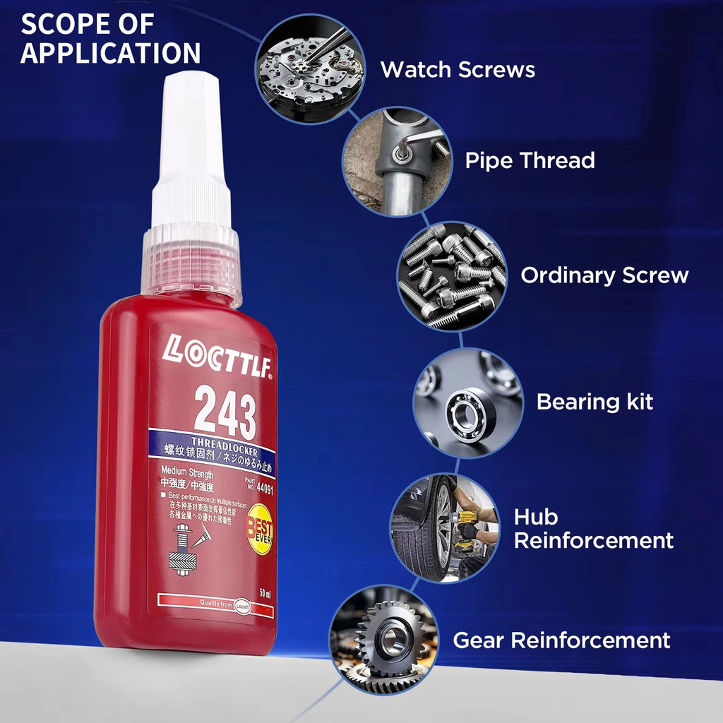 50ml Threadlocker Blue Red Anaerobic Adhesive Medium High Strength Anti-Loosening Screw Glue For Nuts Bolts Fasteners Quick Cure