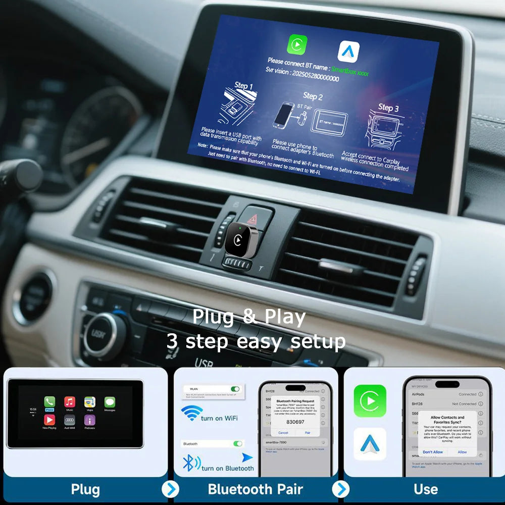 Wireless CarPlay Adapter for iPhone -Mini Plug & Play Auto Connect, 5GHz WiFi Low Latency iOS 10+ Compatible with Wired CarPlay