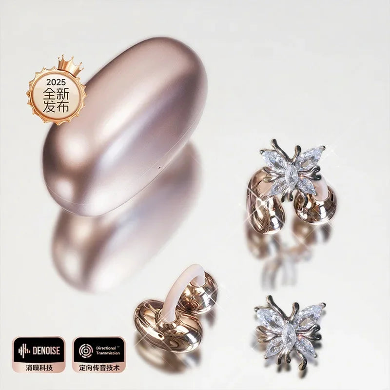 OWS Bluetooth Earphones with Butterfly Earrings Open Wireless High Sound Quality Wearing Comfortable Long Battery Life Headsets