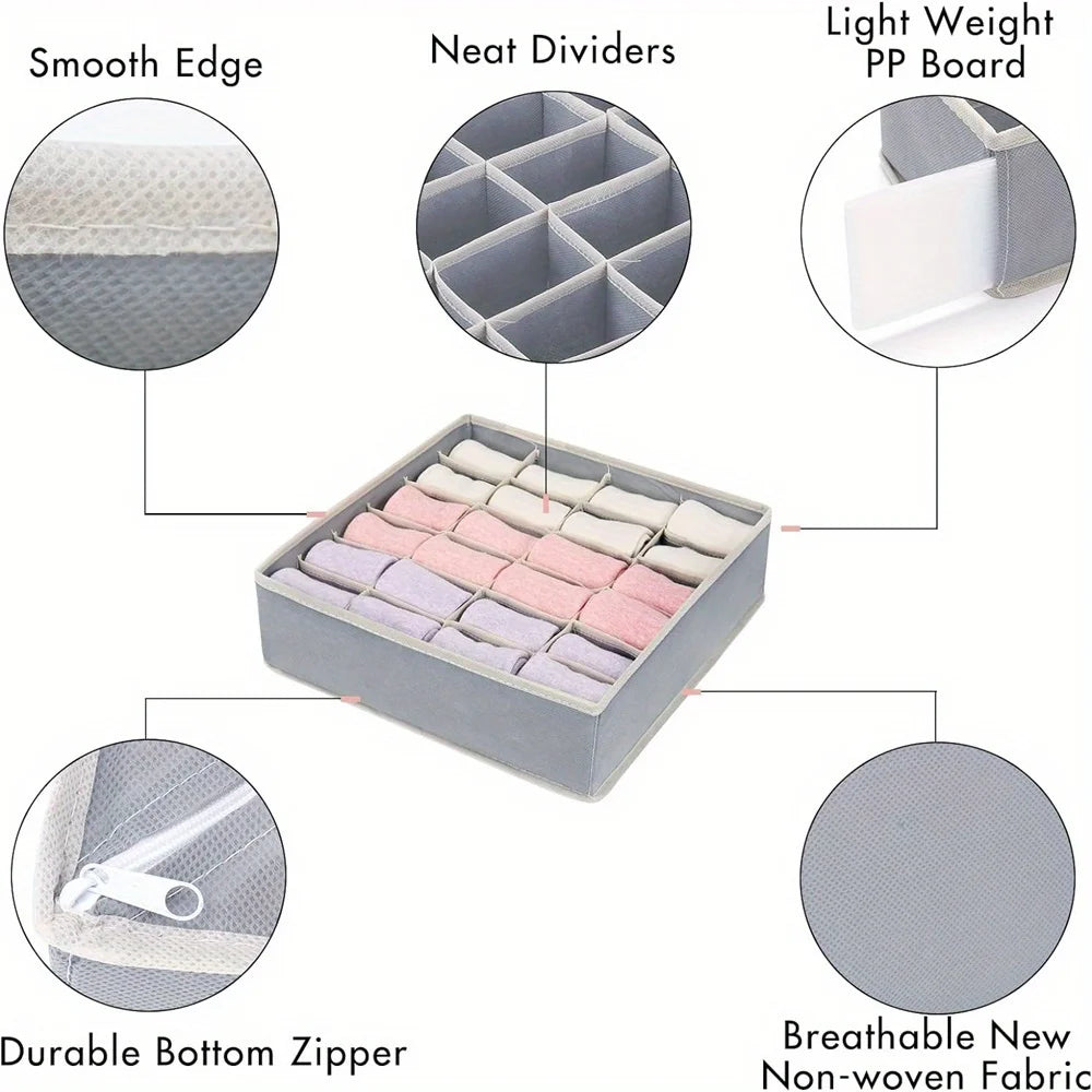 1PC Fabric underwear and socks storage box, 24 compartments, large capacity for home use