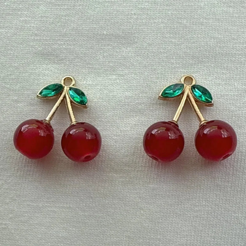 12pcs Amazon Red Cherry Keychain DIY Accessories Water Diamond Resin Fruit Pendant Car Women's Bag Pendant