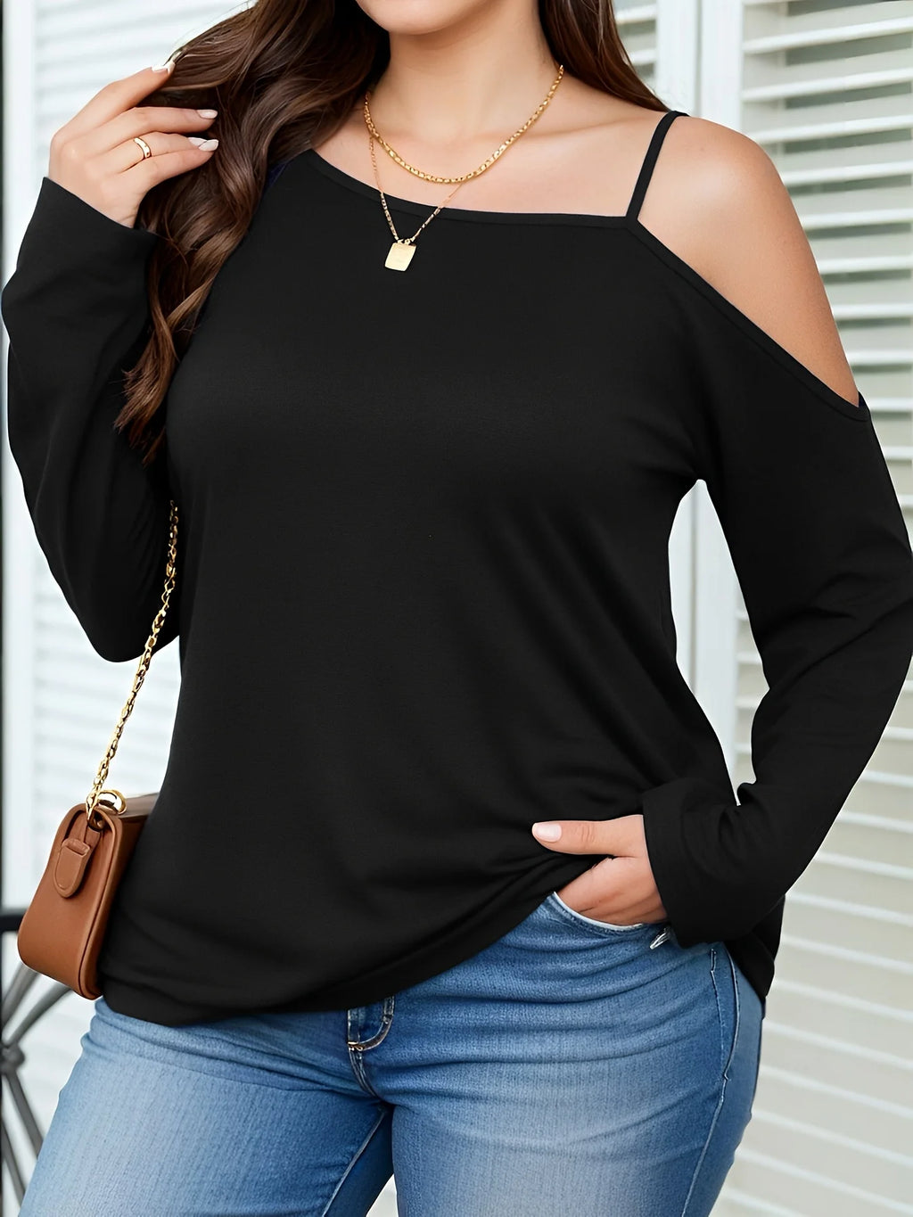 Plus Size Cold Shoulder Long Sleeve Top for Effortless Style and Comfort