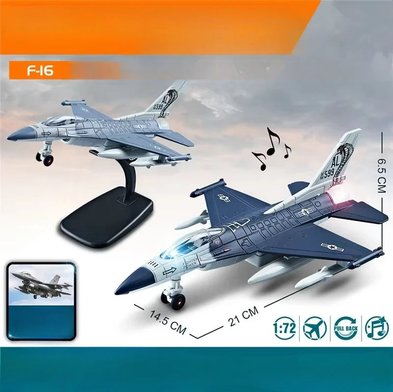 American F-16 Fighter Alloy Aircraft Model with Sound Light Series Children's Aircraft Model Toy Birthday Gift Christmas