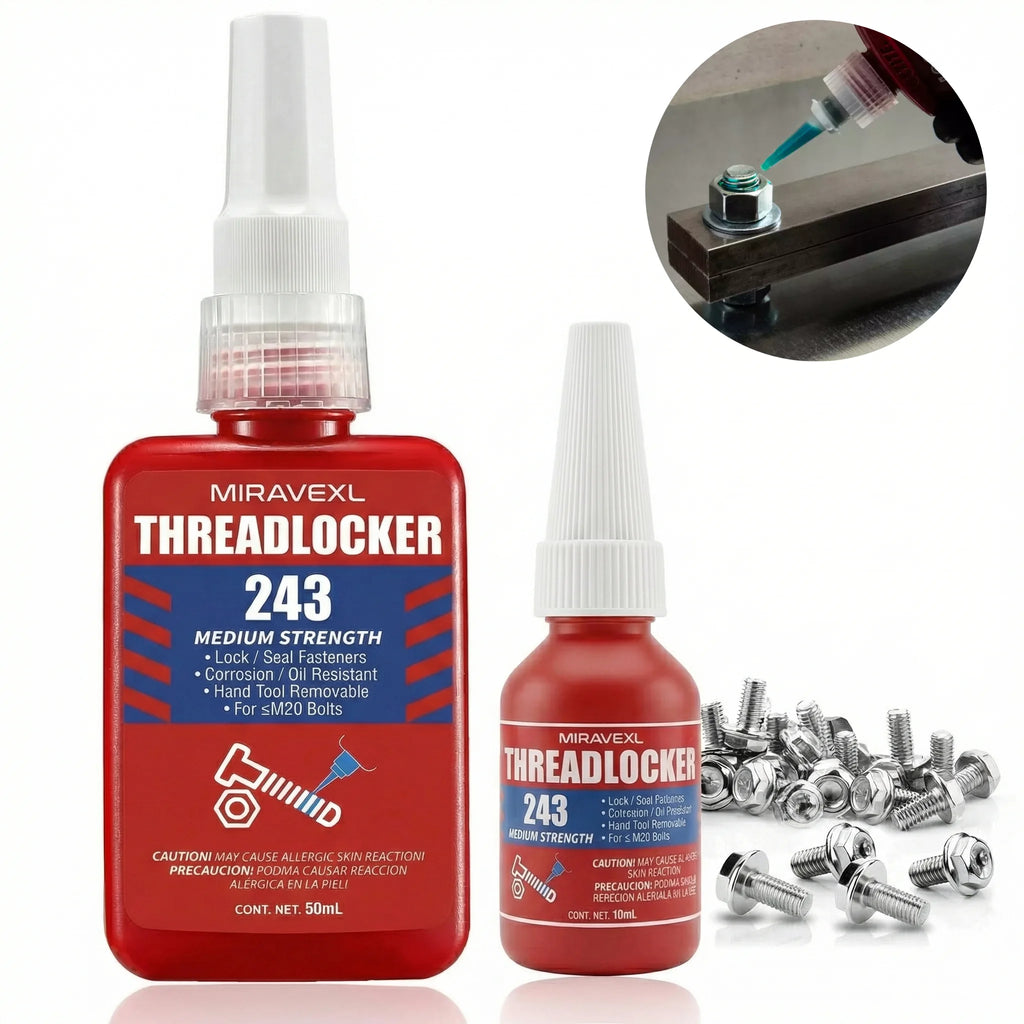 MIRAVEXL 243 Threadlocker Medium Strength Anaerobic Adhesive Antiloose Screw Glue Oil Resistant Fastener Sealant 10ml 50ml