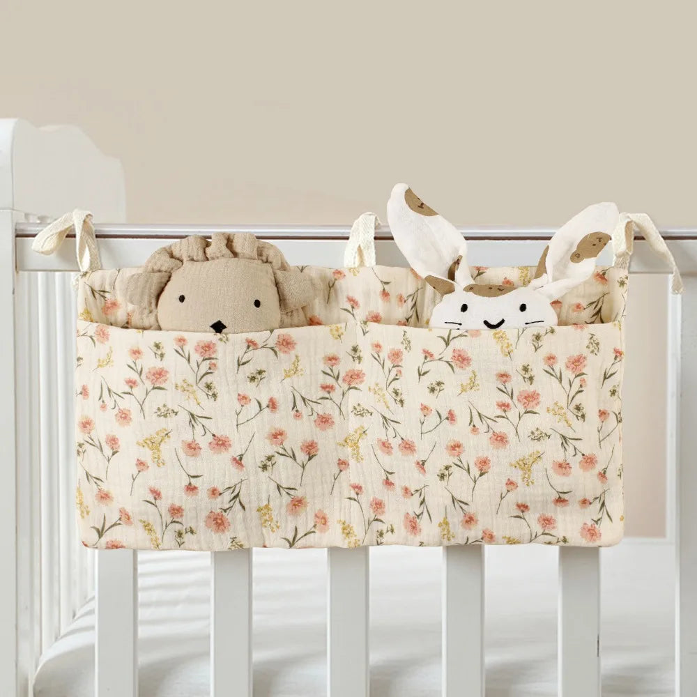 Space Saving Cotton Crib Storage Bag Large Capacity Dual-pocket Diaper Storage Bag Portable Stuff Organizer Stroller