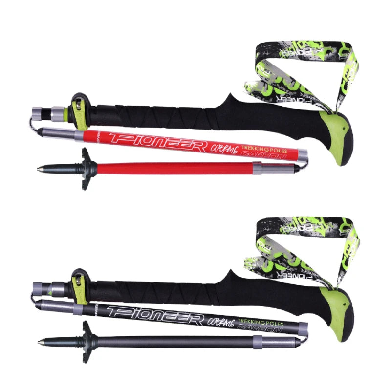 Pioneer Folding Ultralight Quick Lock Trekking Poles Hiking Pole Race Running Outdoor Walking Stick Carbon Fiber 115-135cm