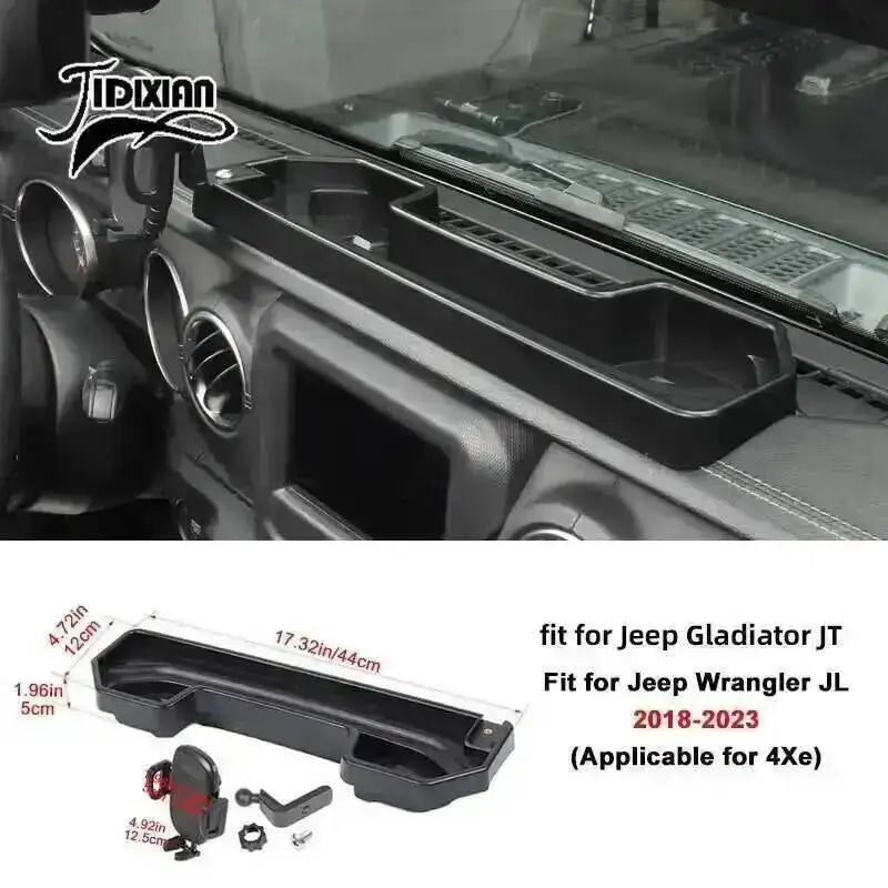JIDIXIAN for Jeep Wrangler JL 4Xe for Gladiator JT 2018 2019 2020 2021 2022 2023 2024 2025 Dashboard Phone Holder Storage Box