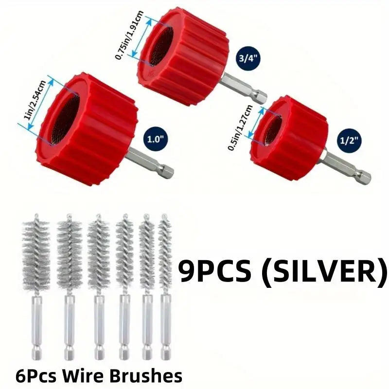 3/9Pcs Copper Pipe Cleaner Set for Power Drill Tube Cleaning Brush Cleans Copper Pipes Tubes and Fittings for Soldering
