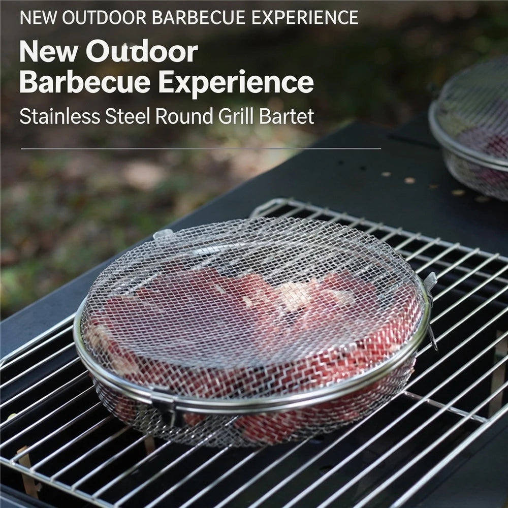 Stainless Steel Round BBQ Grill Basket, 20cm/7.87in Multipurpose Mesh Roasting Cage For Air Fryer Oven Camping Barbecue Popcorn