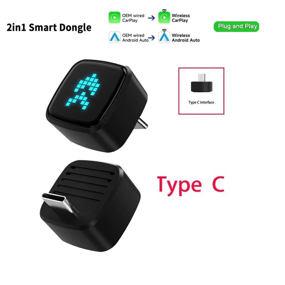 Skilldrive Ultra Mini Wireless Carplay Adapter Android Auto AI Smart Box Intelligent Systems for Wired CarPlay Android Auto Car