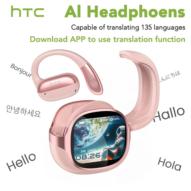 HTC NE58 Wireless Earphones Bluetooth LED Touch Screen AI Translate Earbuds HiFi Sound HD Call Headphones Bone Conduction