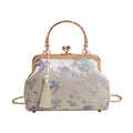 Metal Chain New Chinese Style Handbag Large Capacity Embroidered Kiss Lock Embroidery Shoulder Bag Flower Single Shoulder