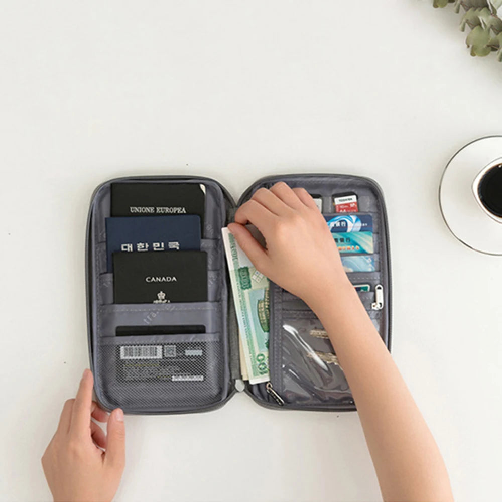 Travel Document Organizer - Waterproof Passport Holder with RFID Blocking, Multi-Card Slots & Zipper Pocket for Airplane/Train