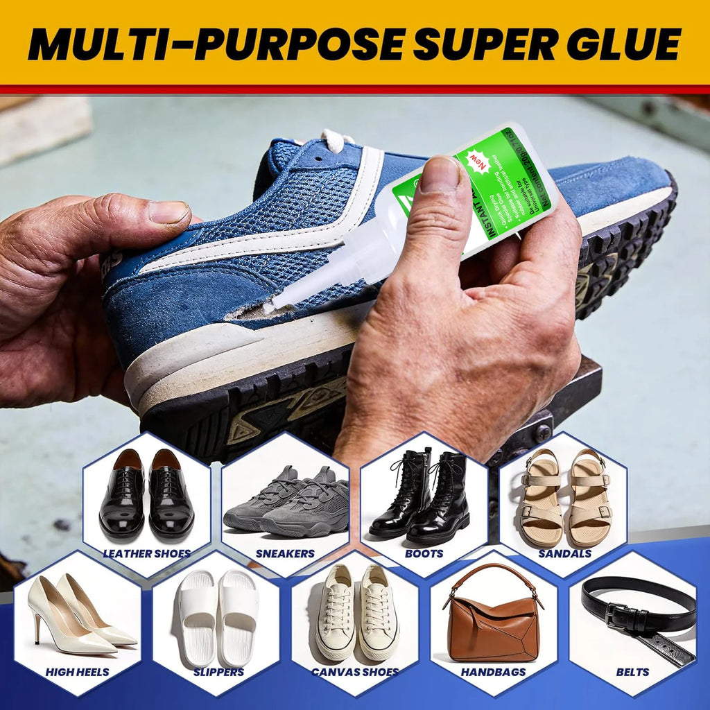 Shoe glue, sole repair, heavy-duty superglue, multipurpose instant cyanoacrylate adhesive, hose, quick-drying and waterproof, for leather shoes, sneakers, heels, and bags.