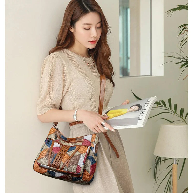 Vintage PU Crossbody Bag Retro Multi Layer Shoulder Bag Women's Fashion Handbag & Purse Female Work Travel Messenger Bag