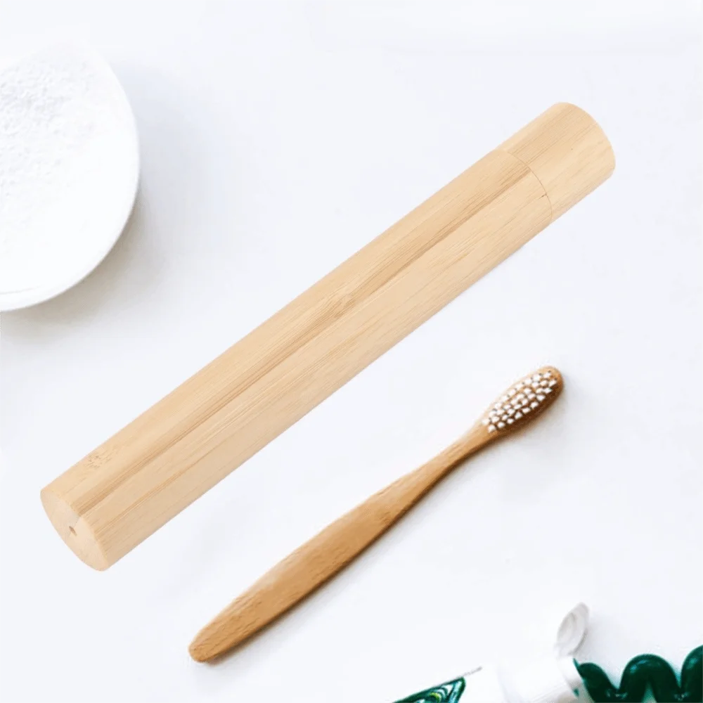 Hygienic Bamboo Toothbrush Holder Natural Portable Toothbrush Storage Case Tubular With Cover Travel Toothbrush Case Adult