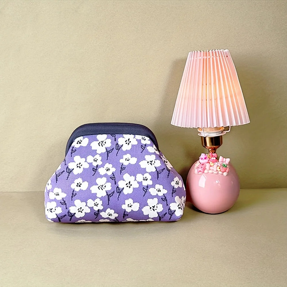 New women's cherry embroidery printed handbag, fashionable and convenient fly-knitted bag, versatile commuter cloud bag.
