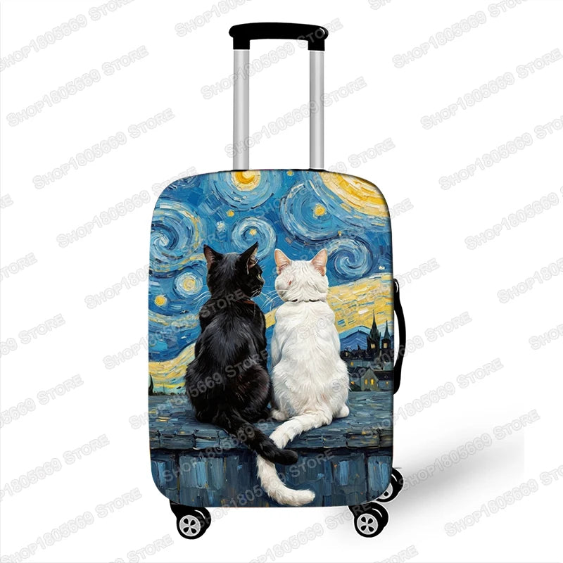 Oil Painting Van Gogh Black Cat Luggage Covers for Travel The Starry Night Suitcase Covers Trolley Case Protective Cover Gift