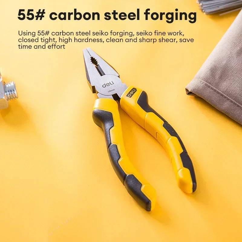 Deli 6/7/8 Inch Linesman Pliers Combination Pliers with Wire Cutter for Twisting Cutting Wires and Clamping Screws Crimping Tool