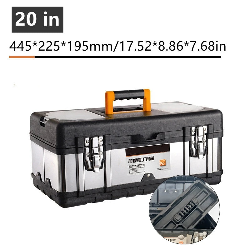 toolbox stainless steel suitcase 14/17/20 inch household portable tool box hardware tool box storage metallic briefcase