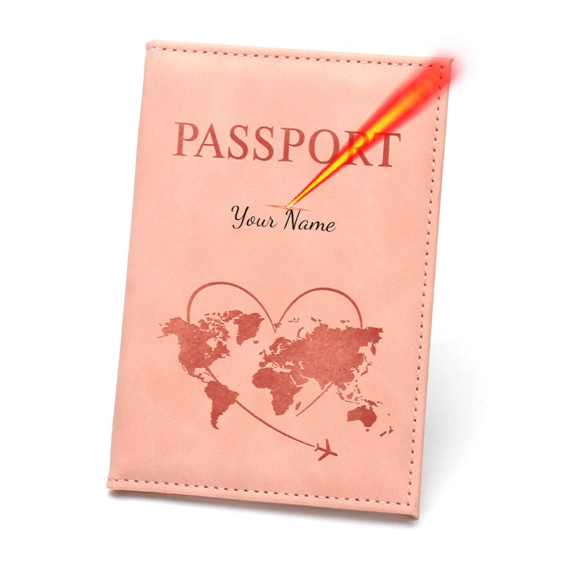 Laser Engarving Name Passport Cover Travel Wallet Pu Case for Passports Passeport Personnalisé Names Number