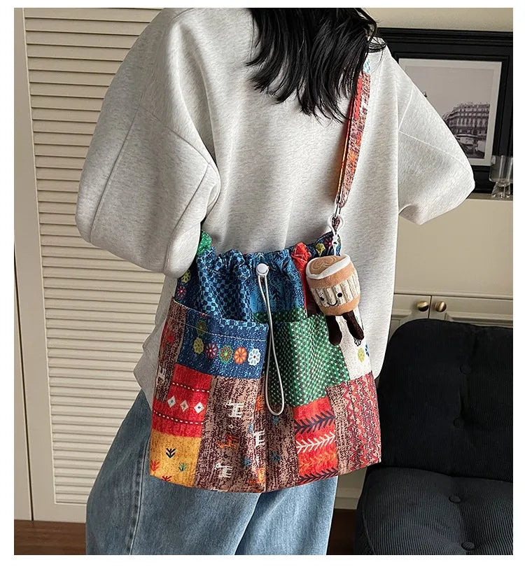 Niche original retro contrasting ethnic style 2026 spring and summer new denim bag, single shoulder crossbody sail bag