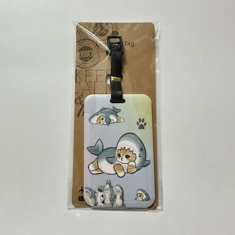 New Cute Shark Cat Luggage Tag Cartoon Anime PVC Bus Card Holder Cover Portable Travel Suitcase Label Antilost Address Card Tag