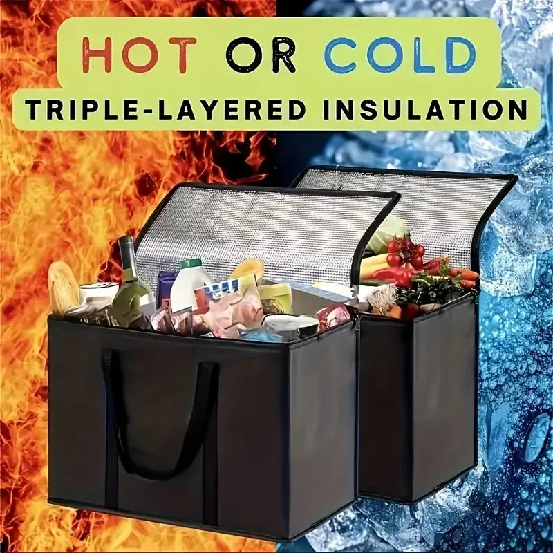 1pc Large Capacity Tote Cooler Grocery Bags, Foldable Storage Bag Thermal Insulation Picnic Bags Waterproof Lunch Delivery Box