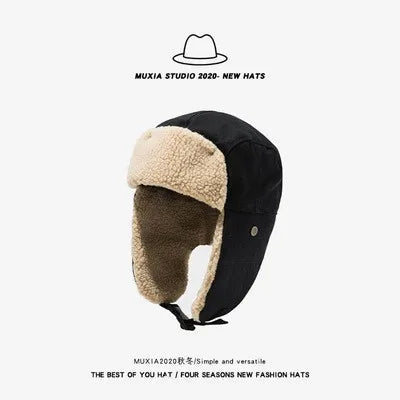 Men's Winter Keep Warm Bomber Hats Thick Windproof Lamb Wool Outdoor Skiing Cap