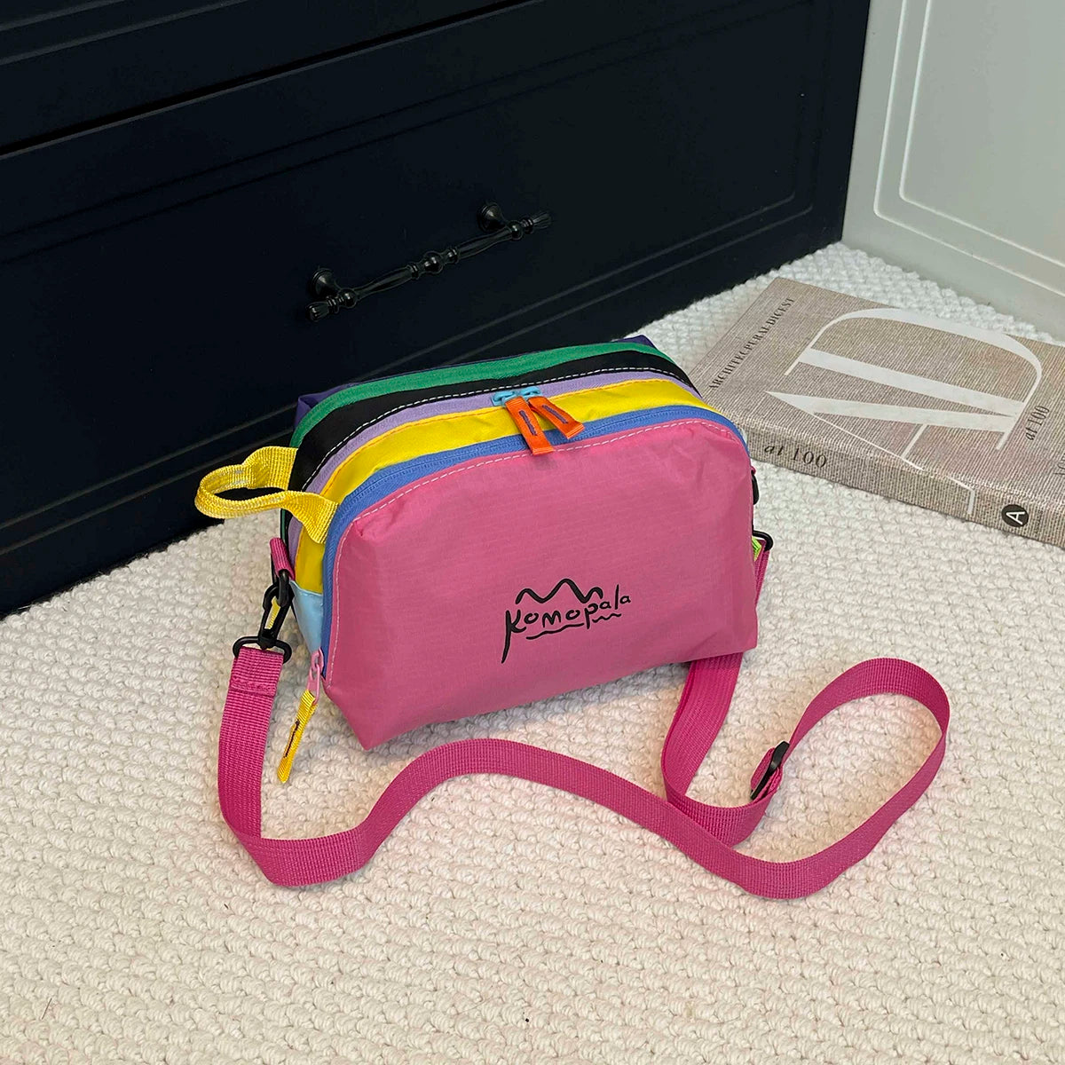 Simple Stylish Dopamine Rainbow Colored Makeup Bag Large Capacity Storage Bag Outdoor Convenient Hand-held Travel Crossbody Bag