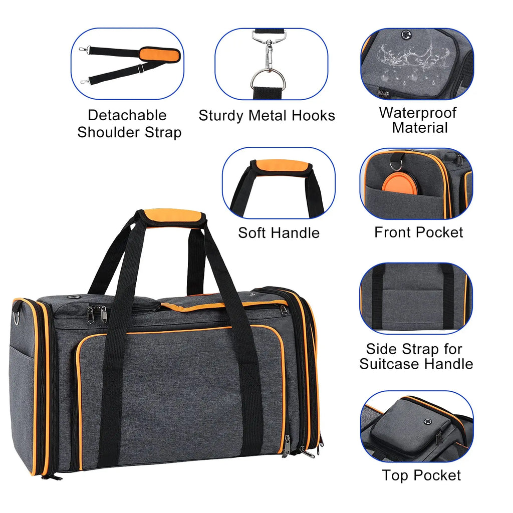 Large Reversible Expandable Cat and Dog Carrier - With Fleece Pad and Pockets for Cats/Dogs Up to 24 Lbs Travel Pet Carrier